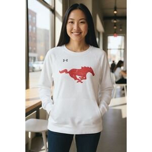Under Armour Women's pullover sweatshirt crew neck kangaroo‎ pockets SMU Mustang
